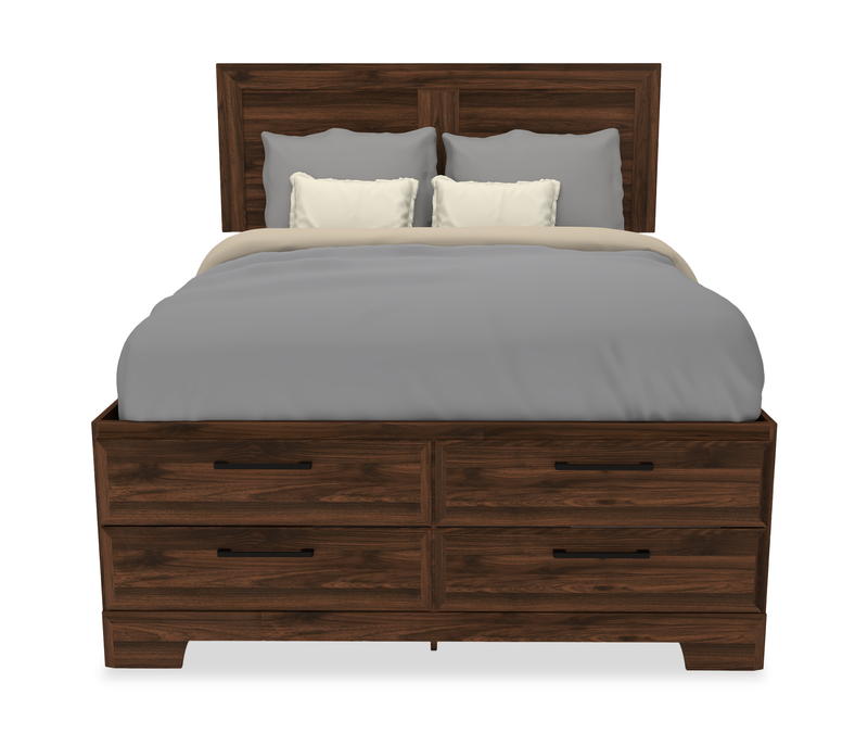 Yorkdale 6pc Set,12-Drawer Bed, Dresser, Mirror & Nightstand, Walnut Brown - Queen Size