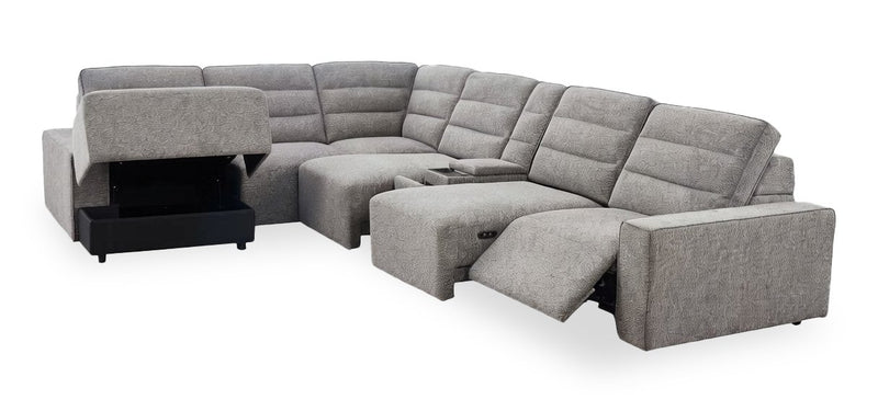 Shaquille O’Neal Home Prestige 7-Piece Left-Facing Sectional with Power Reclining and Power Sliding – Grey
