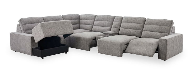 Shaquille O’Neal Home Prestige 7-Piece Left-Facing Sectional with Power Reclining and Power Sliding – Grey