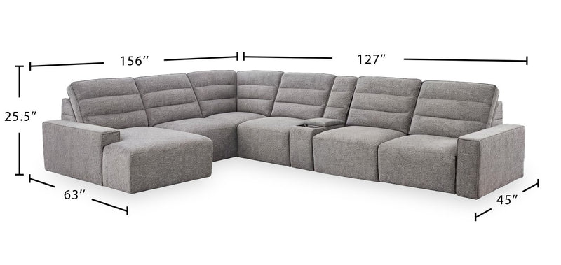 Shaquille O’Neal Home Prestige 7-Piece Left-Facing Sectional with Power Reclining and Power Sliding – Grey