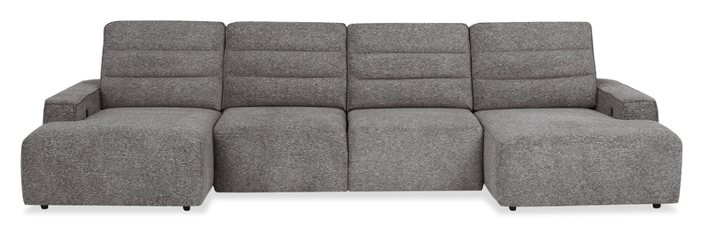 Shaquille O’Neal Home Prestige 4-Piece Sectional with Power Sliding and Storage Chaise – Grey