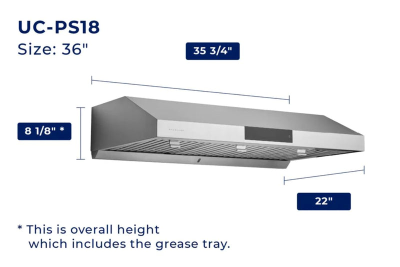 Hauslane 36\" Under Cabinet Stainless Steel Range Hood - UC-PS18SS-36