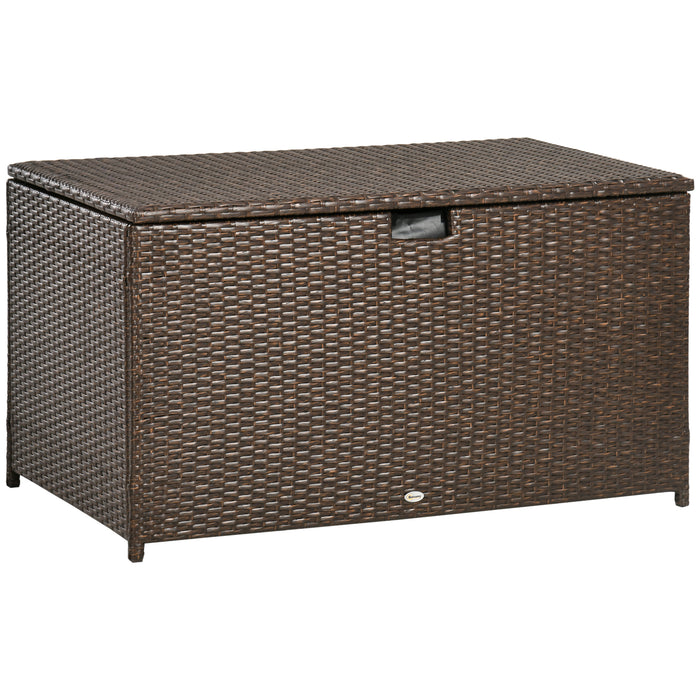 Outsunny 113 Gallon Rattan Deck Box With Lid And Handle, Brown