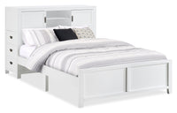 Quinn Platform Bed with Bookcase Headboard, Built-in Desk & Stool, White - Full Size