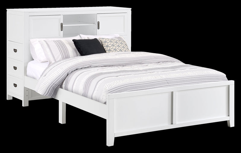 Quinn Platform Bed with Bookcase Headboard, Built-in Desk & Stool, White - Full Size