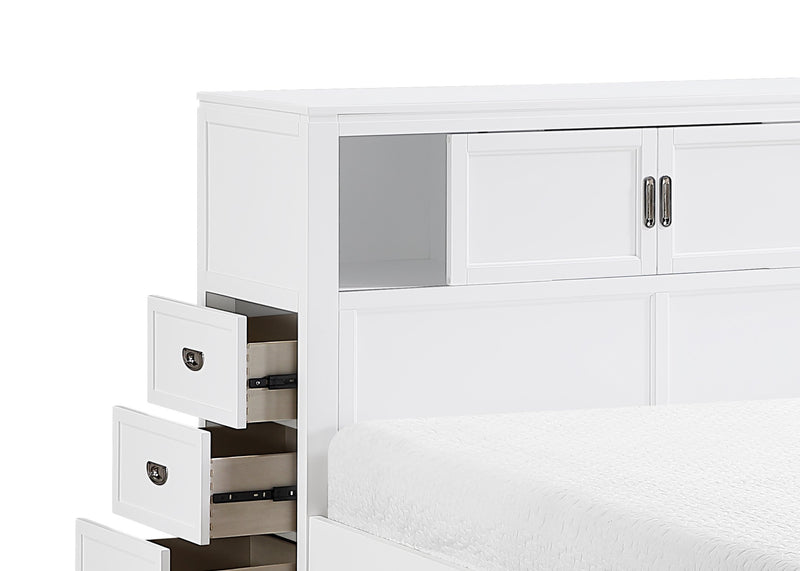 Quinn Platform Bed with Bookcase Headboard, Built-in Desk & Stool, White - Full Size