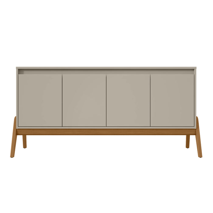 Manhattan Comfort Mid-Century Modern Gales 63.32” Sideboard with Solid Wood Legs - Greige