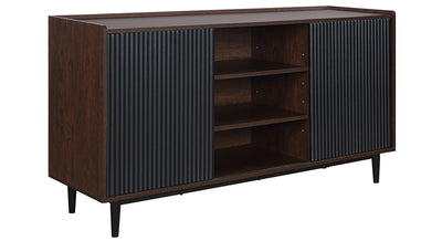 Manhattan Comfort Duane 59.05” Modern Ribbed Sideboard with Adjustable Shelves - Dark Brown & Black|Desserte moderne Duane de Manhattan Comfort de 59,05 po avec cannelures et tablettes réglables - brun foncé et noire