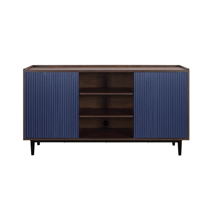 Manhattan Comfort Duane 59.05” Modern Ribbed Sideboard with Adjustable Shelves - Dark Brown & Navy