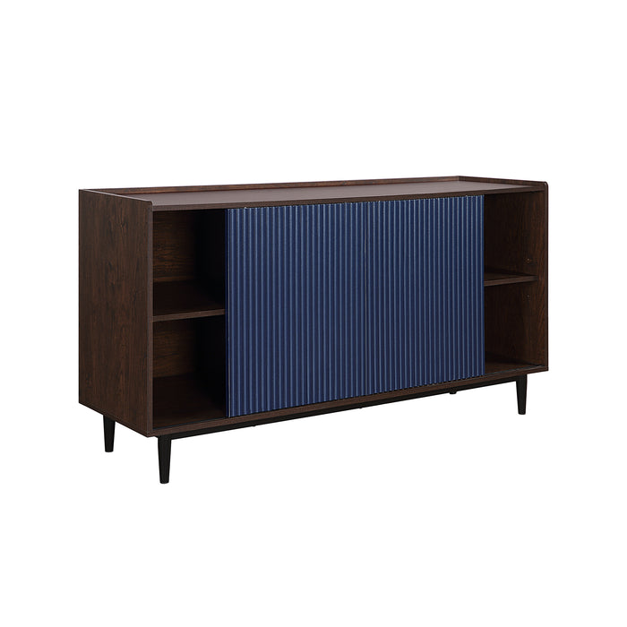 Manhattan Comfort Duane 59.05” Modern Ribbed Sideboard with Adjustable Shelves - Dark Brown & Navy