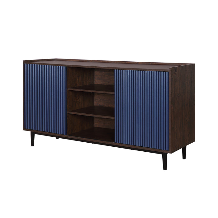 Manhattan Comfort Duane 59.05” Modern Ribbed Sideboard with Adjustable Shelves - Dark Brown & Navy