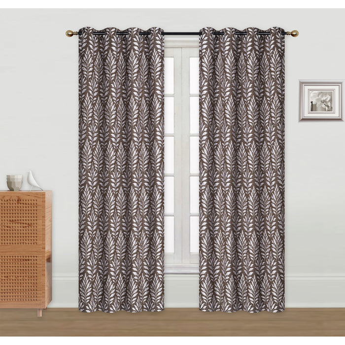 Embroidered Panel Fern Chocolate 84\" - Set of 2 Drapes and Blinds