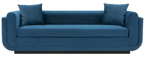 Manhattan Comfort Contemporary Edmonda Velvet Sofa with Pillows - Sapphire Blue