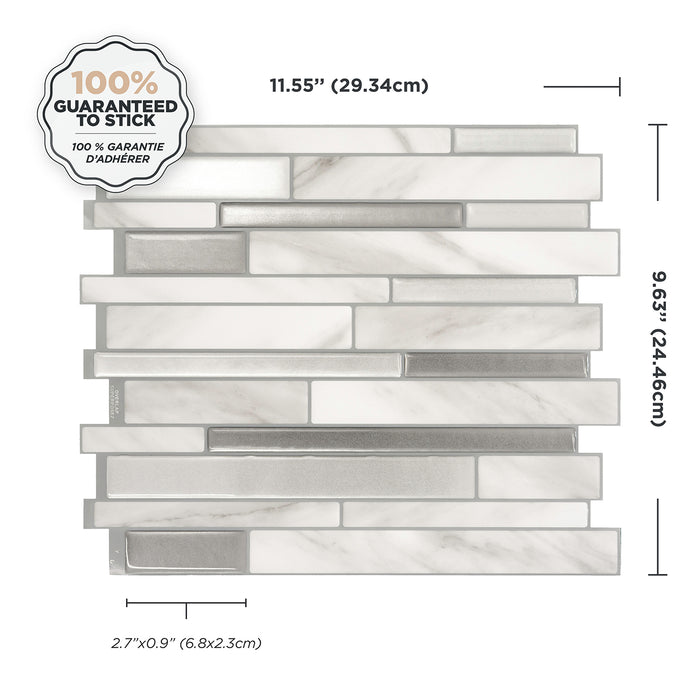 Smart Tiles Peel and Stick 4-Sheet 12 x 10 Backsplash - Milano Carrera
