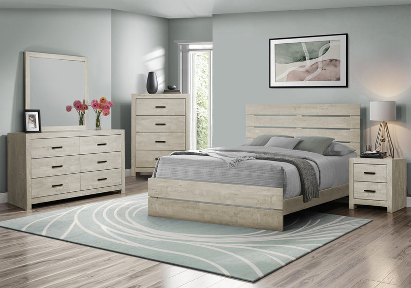 Soren 6pc Bedroom Set with Slat Panel Bed, Dresser, Mirror & Nightstand, Bleached Oak - Queen Size