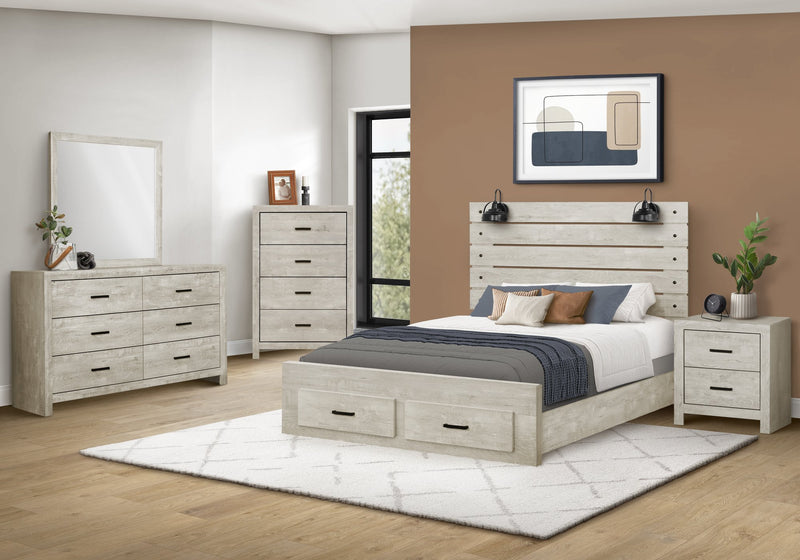 Soren 6pc Bedroom Set with Storage Bed, Dresser, Mirror & Nightstand, LED, Bleached Oak - Queen