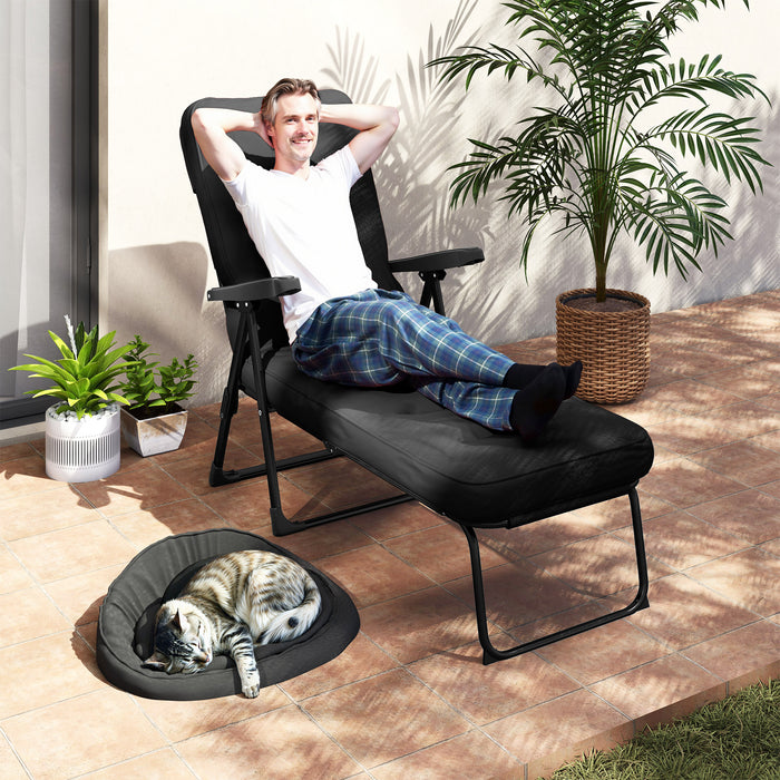 Outsunny Outdoor Lounge Chair W/ Cushion, Foldable Patio Chair, Black