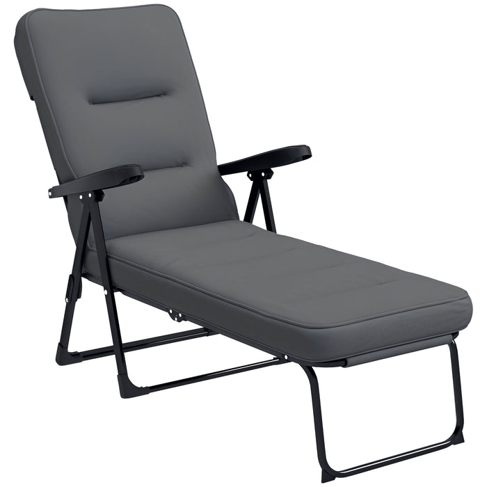 Outsunny Outdoor Lounge Chair W/ Cushion, Foldable Reclining Patio Chair