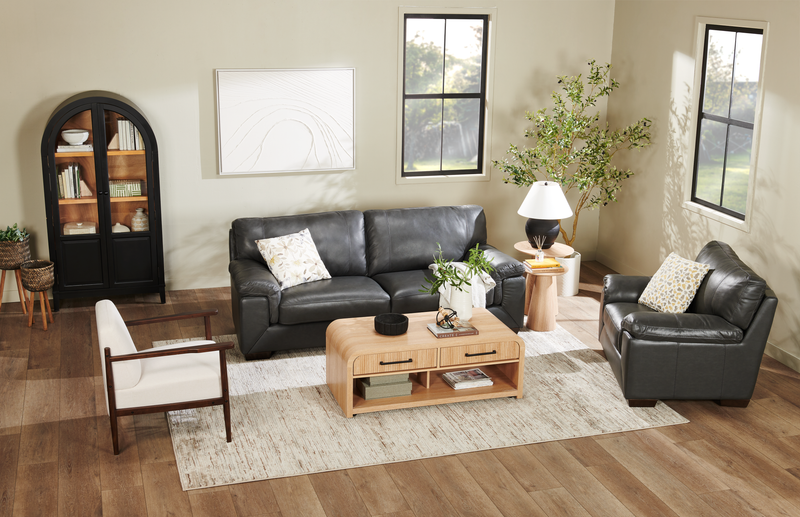 Classico 47\" Genuine Leather Chair with Wood Legs – Carbon Grey