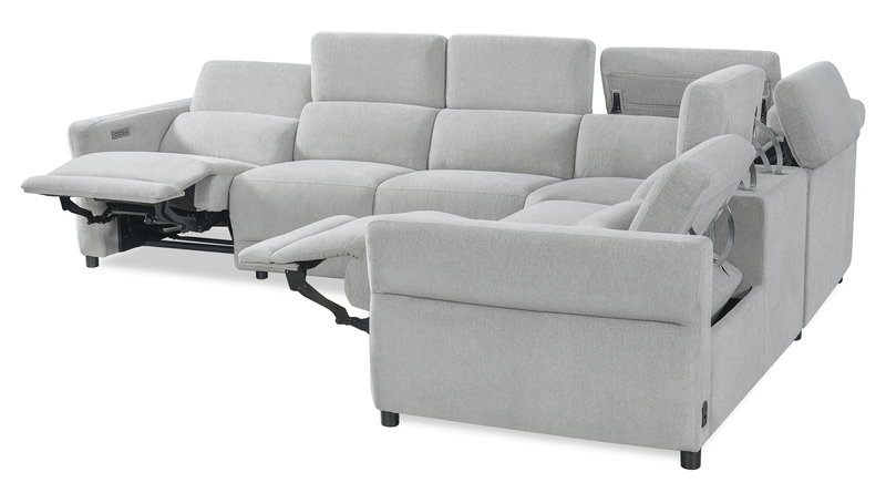 Cindy Crawford Home Aspen 4-Piece Power Reclining Sectional with Armless Chair and USB Port - Silver