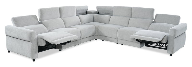 Cindy Crawford Home Aspen 5-Piece Power Reclining Sectional with Adjustable Headrests and USB Port - Silver
