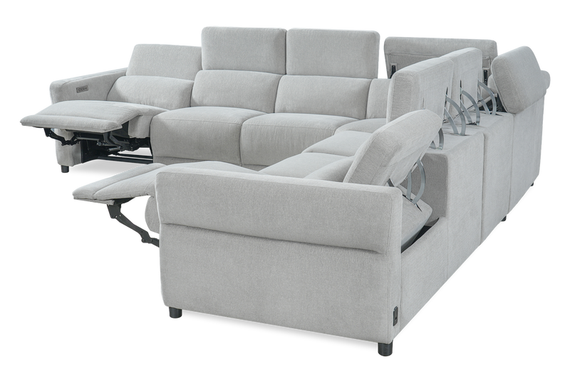 Cindy Crawford Home Aspen 5-Piece Power Reclining Sectional with Adjustable Headrests and USB Port - Silver
