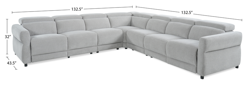 Cindy Crawford Home Aspen 5-Piece Power Reclining Sectional with Adjustable Headrests and USB Port - Silver