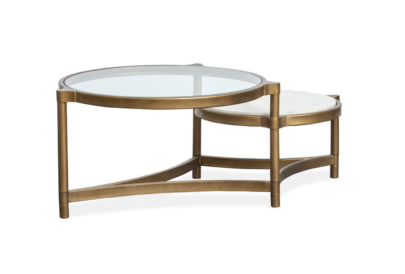 Arlington 48\" Glam Coffee Table with Glass Top and Stone - Aged Brass