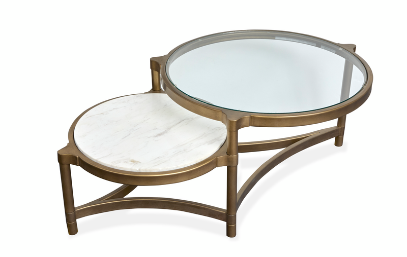 Arlington 48\" Glam Coffee Table with Glass Top and Stone - Aged Brass