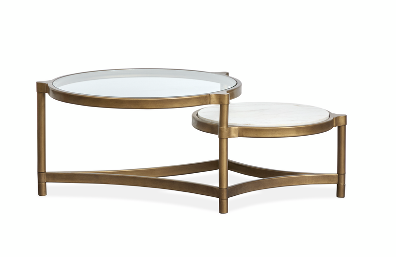 Arlington 48\" Glam Coffee Table with Glass Top and Stone - Aged Brass