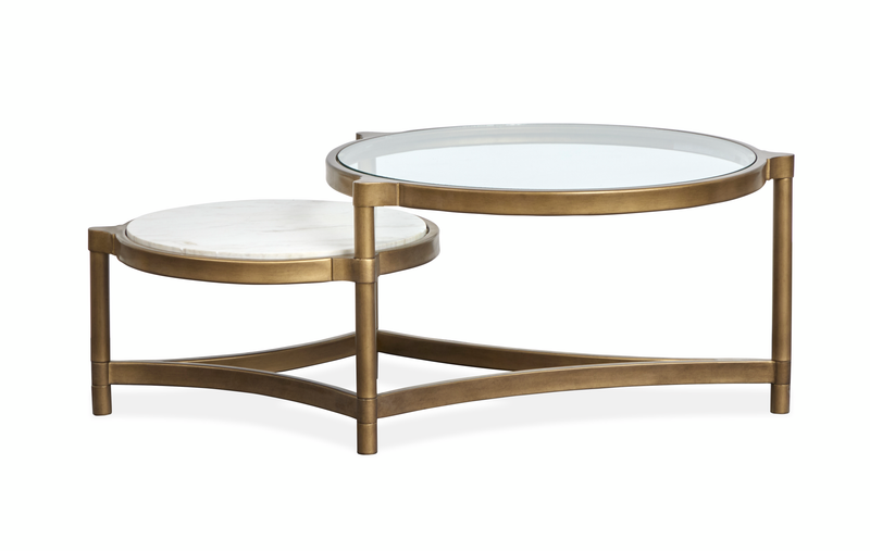 Arlington 48\" Glam Coffee Table with Glass Top and Stone - Aged Brass