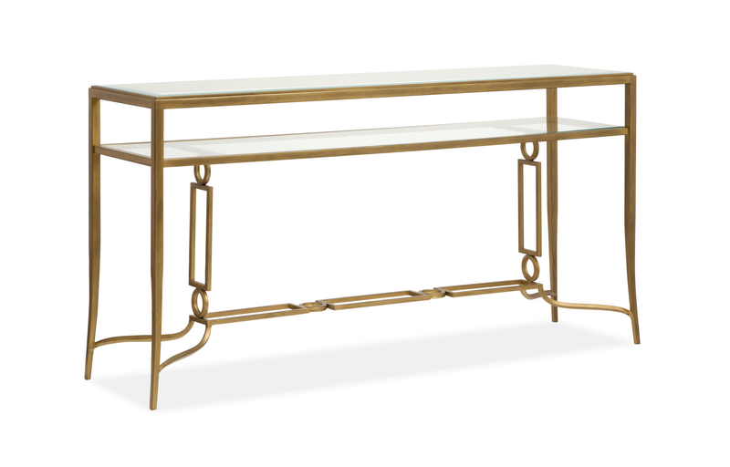 Avondale 60\" Glam Glass Sofa Table with Shelf - Burnished Brass