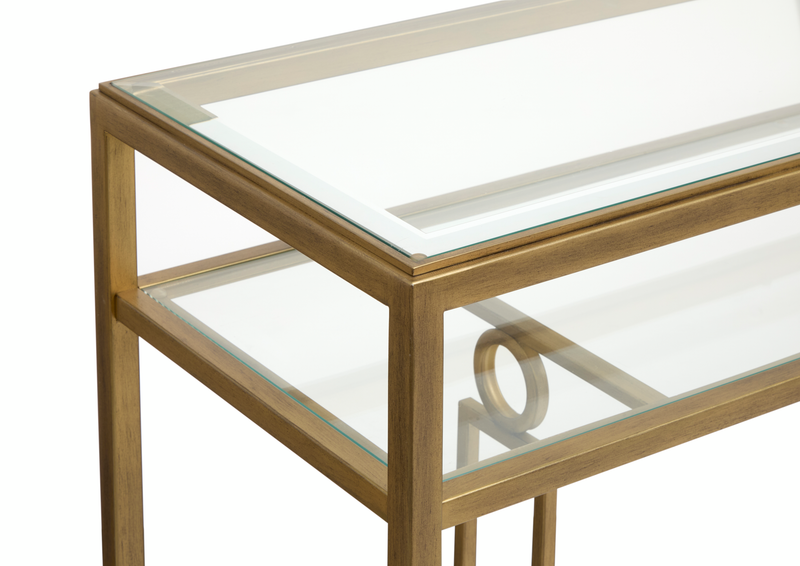 Avondale 60\" Glam Glass Sofa Table with Shelf - Burnished Brass