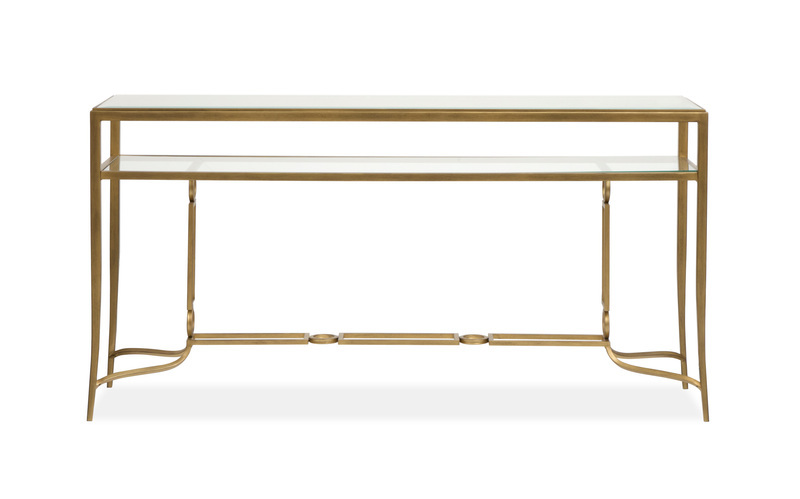 Avondale 60\" Glam Glass Sofa Table with Shelf - Burnished Brass