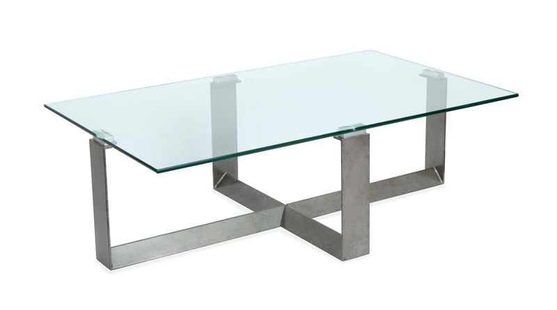 Consort 50\" Contemporary Coffee Table with Glass Top – Aged Pewter 