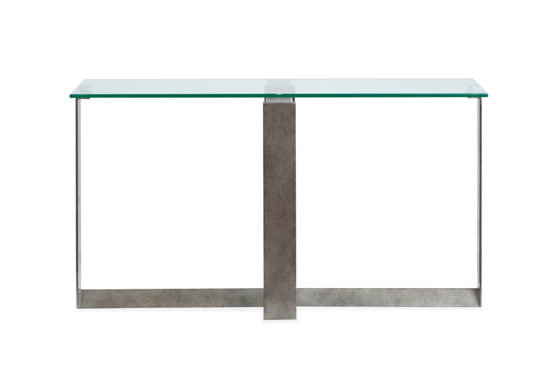 Consort 50\" Contemporary Sofa Table with Glass Top – Aged Pewter 