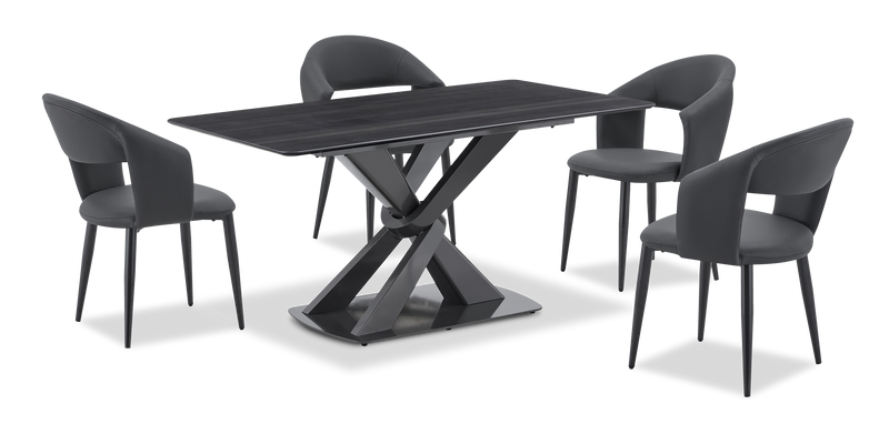Orion 5pc Dining Set with Table & 4 Chairs, Tech Stone Top, Metal, 63\"W - Black/Charcoal