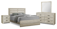 Soren 6pc Bedroom Set with Slat Panel Bed, Dresser, Mirror & Nightstand, Bleached Oak - Queen Size