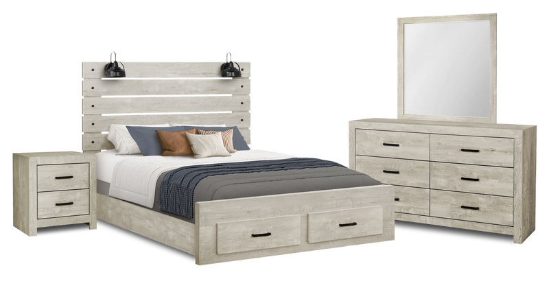 Soren 6pc Bedroom Set with Storage Bed, Dresser, Mirror & Nightstand, LED, Bleached Oak - Queen