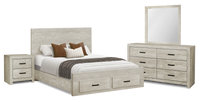 Soren 6pc Bedroom Set with Storage Bed, Dresser, Mirror & Nightstand, Bleached Oak - Queen Size