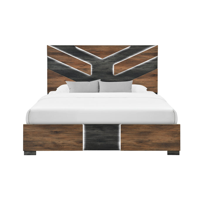 Titanium Panel Bed with Headboard & Frame, LED, Modern, Brown - King Size