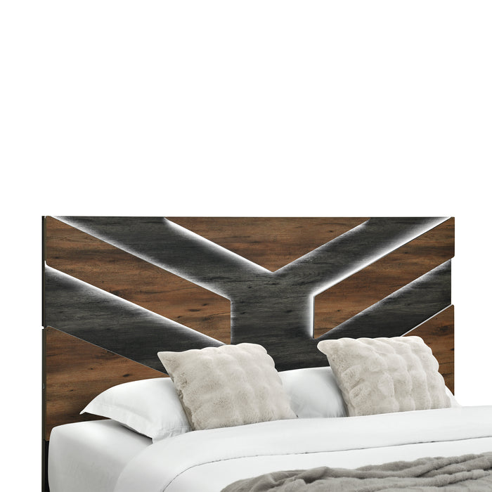 Titanium Panel Bed with Headboard & Frame, LED, Modern, Brown - King Size