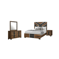 Titanium 6pc Bedroom Set with Bed, Dresser, Mirror & Nightstand, LED, Modern, Brown - Queen Size 
