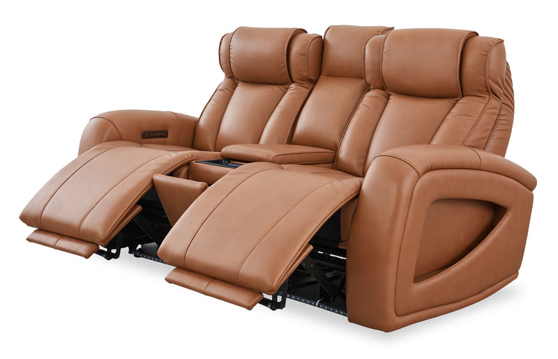Shaquille O’Neal Home Titan 81\" Genuine Leather Power Reclining Loveseat with Shaq-o-pedic Comfort – Earth