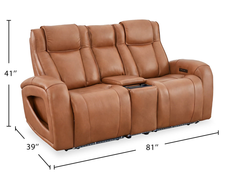 Shaquille O’Neal Home Titan 81\" Genuine Leather Power Reclining Loveseat with Shaq-o-pedic Comfort – Earth