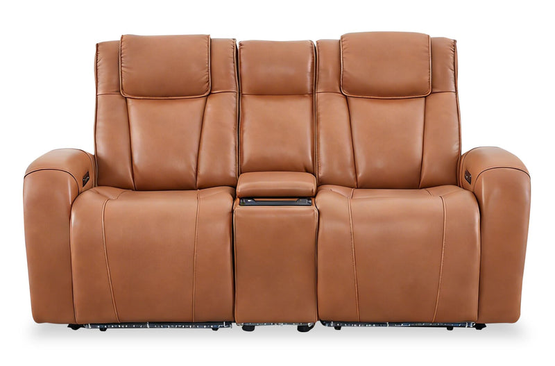 Shaquille O’Neal Home Titan 81\" Genuine Leather Power Reclining Loveseat with Shaq-o-pedic Comfort – Earth