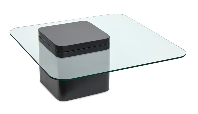 Trevor 35.43” Contemporary Coffee Table with Glass Top & Concrete Base – Obsidian