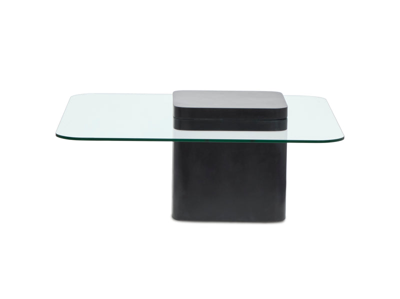 Trevor 35.43” Contemporary Coffee Table with Glass Top & Concrete Base – Obsidian
