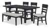 Trove 6pc Dining Set with Table, Bench and 4 Chairs, 72”W – Black 