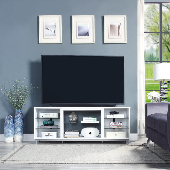 Manhattan Comfort Brighton 60\" TV Stand with Glass Shelves & Media Wire Management - White